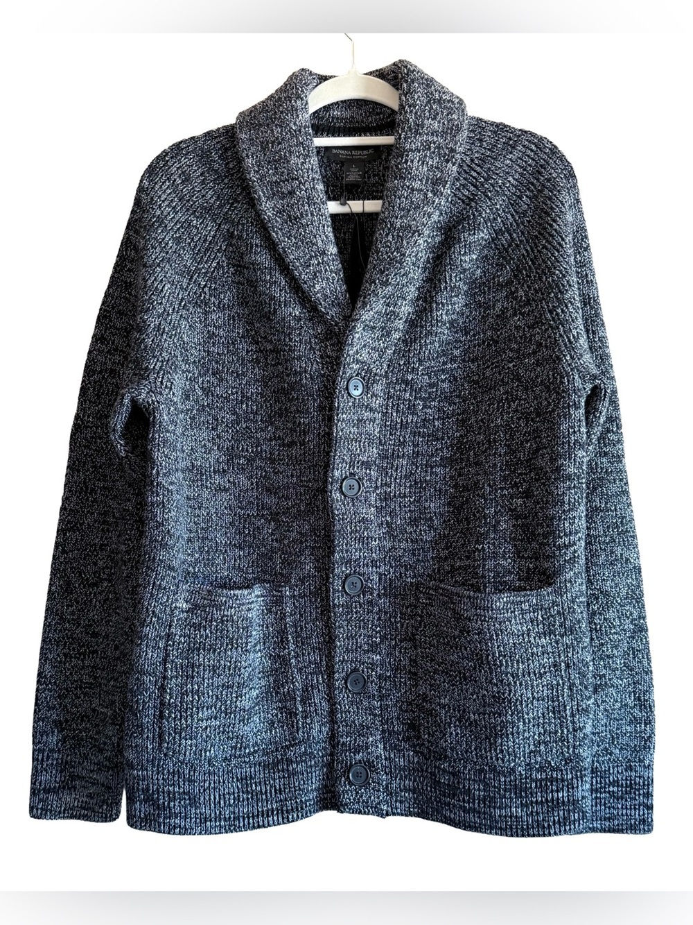 Banana Republic Supima Cotton Sweater Jacket Shawl Collar Black Gray Men's L NWT